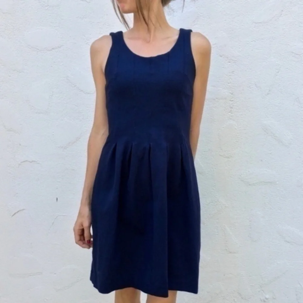 Navy j crew pleated flare navy blue dress